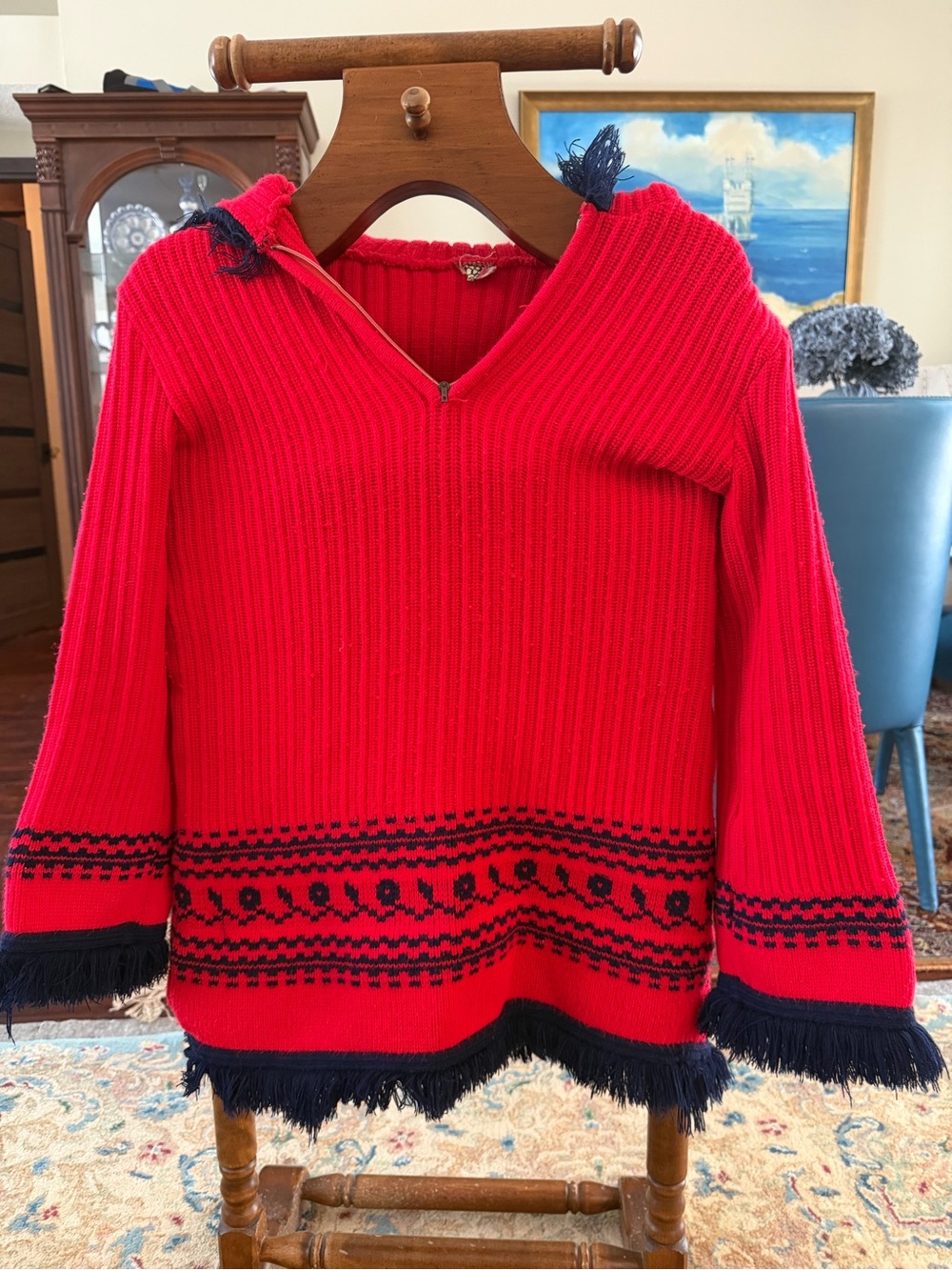 Red Hooded Ribbed Sweater tunic